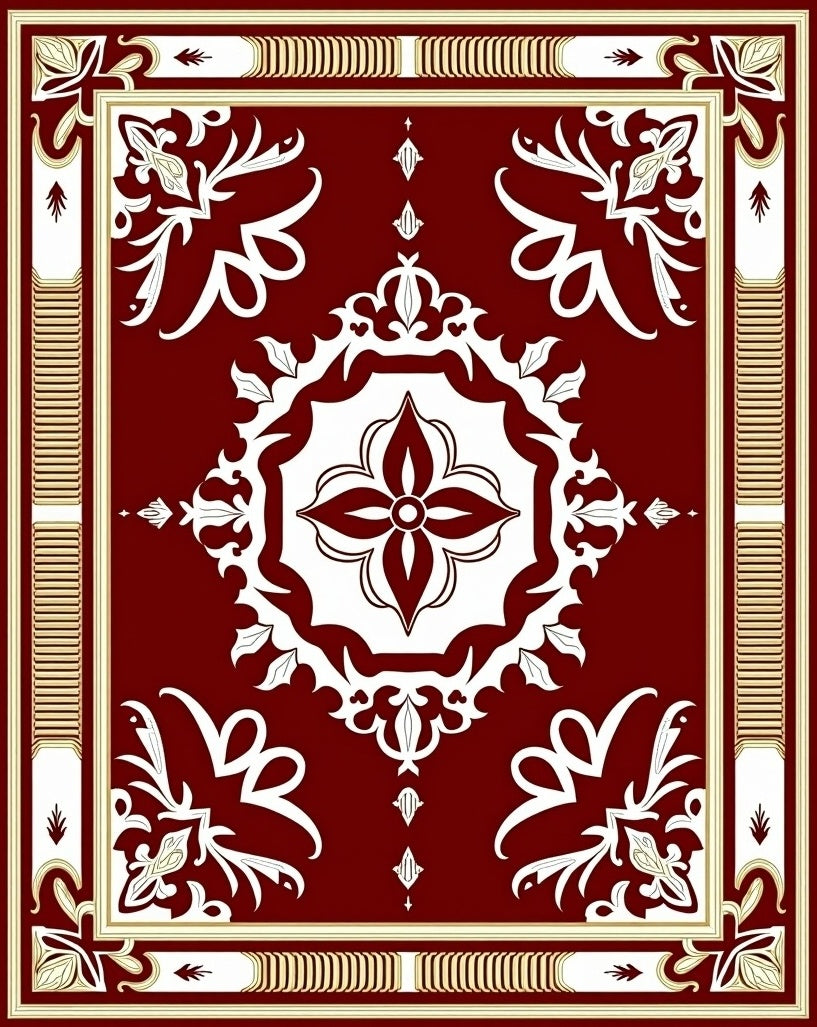 Maroon Cream Floral Centerpiece Rug