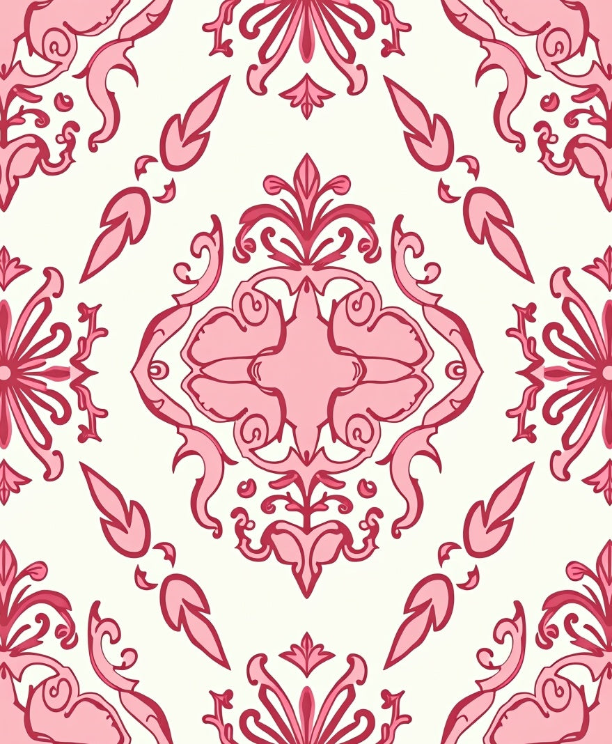 Elegant Pink Floral Damask Pattern Rug