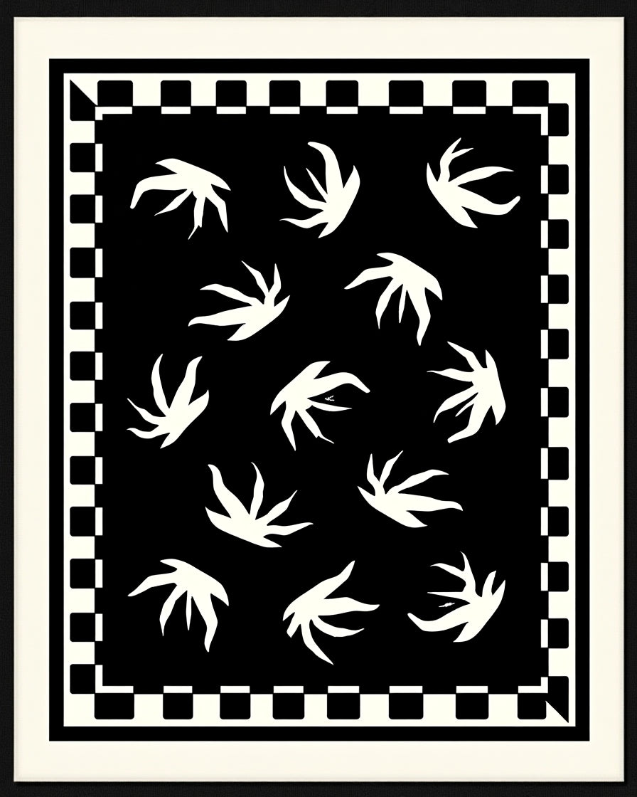 Abstract Floral Pattern Black White Rug