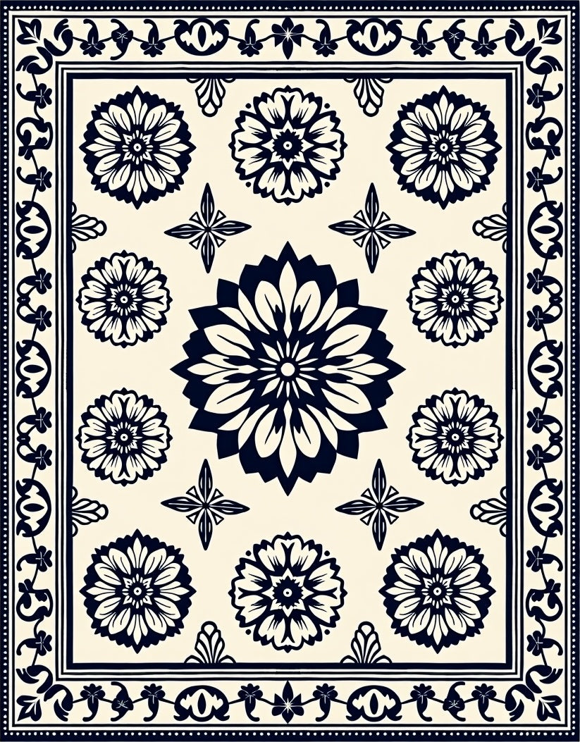 Floral Starburst Geometric Pattern Rug