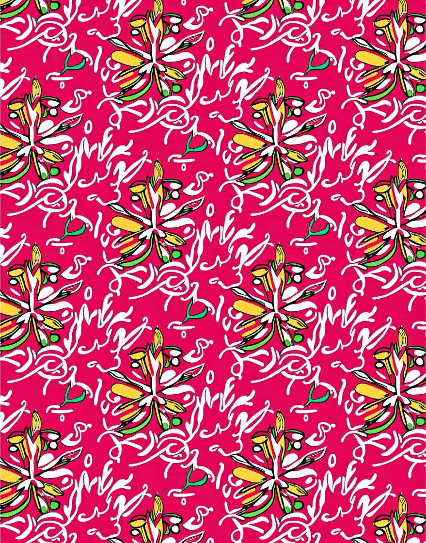 Whimsical Floral Script Pattern Rug