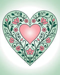 Floral Heart Patterned Mint Pink Rug