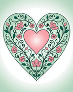 Floral Heart Patterned Mint Pink Rug