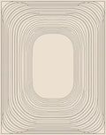 Minimalist Beige Linear Oval Rug