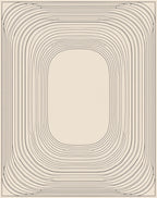 Minimalist Beige Linear Oval Rug