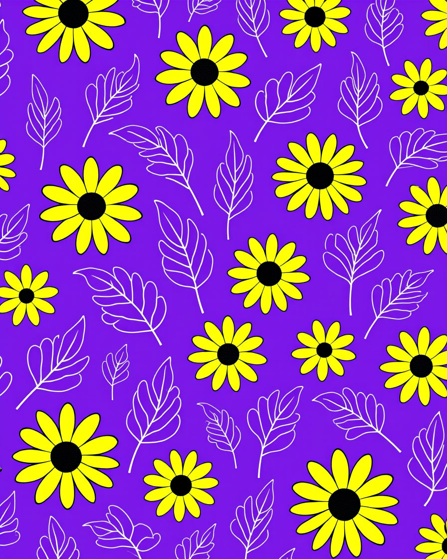 Vibrant Yellow Flower Leaf Pattern Rug