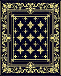 Navy Gold Floral Ornate Border Rug