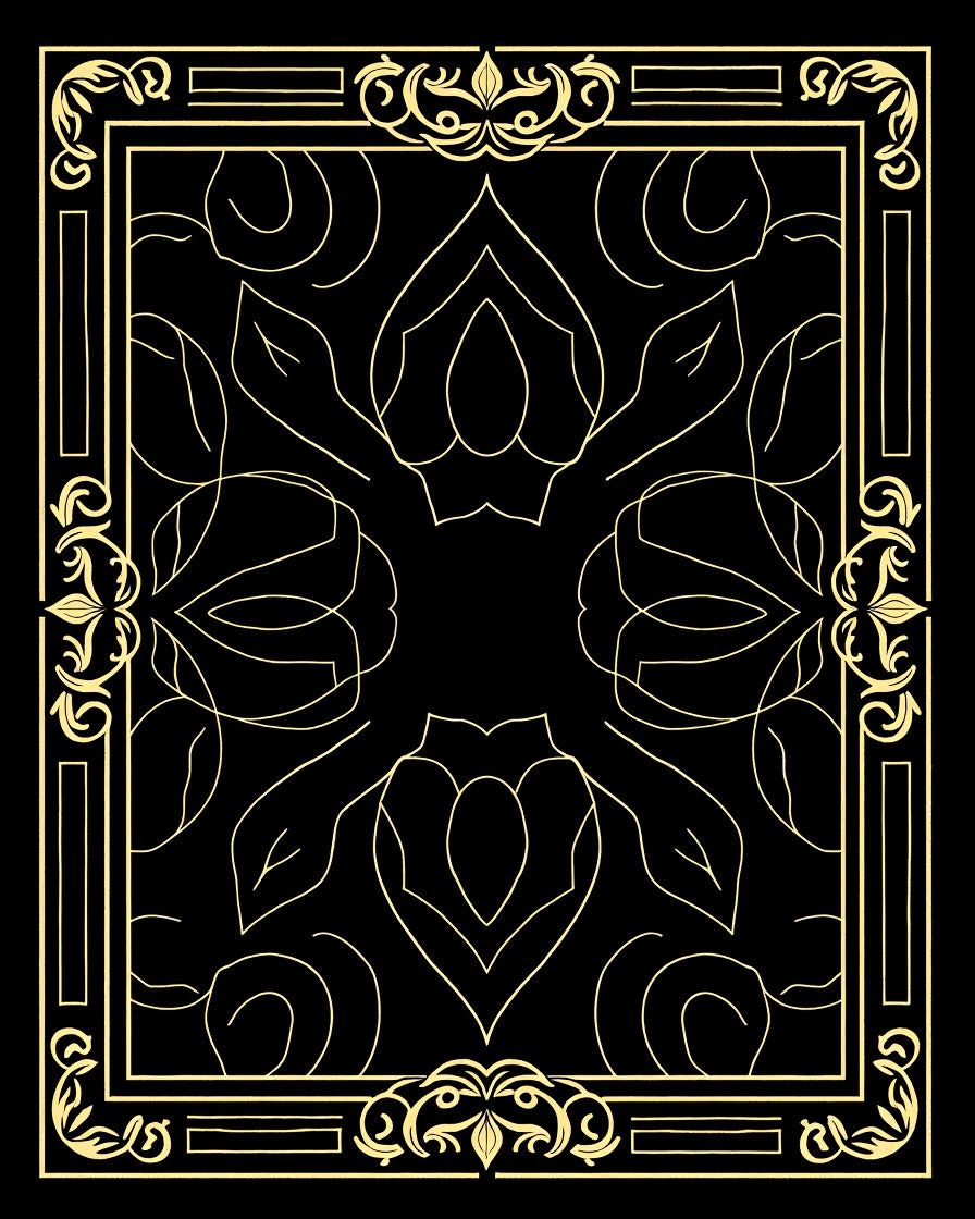 Ornate Gold Floral Border Design Rug