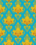 Yellow Red Floral Damask Pattern Rug