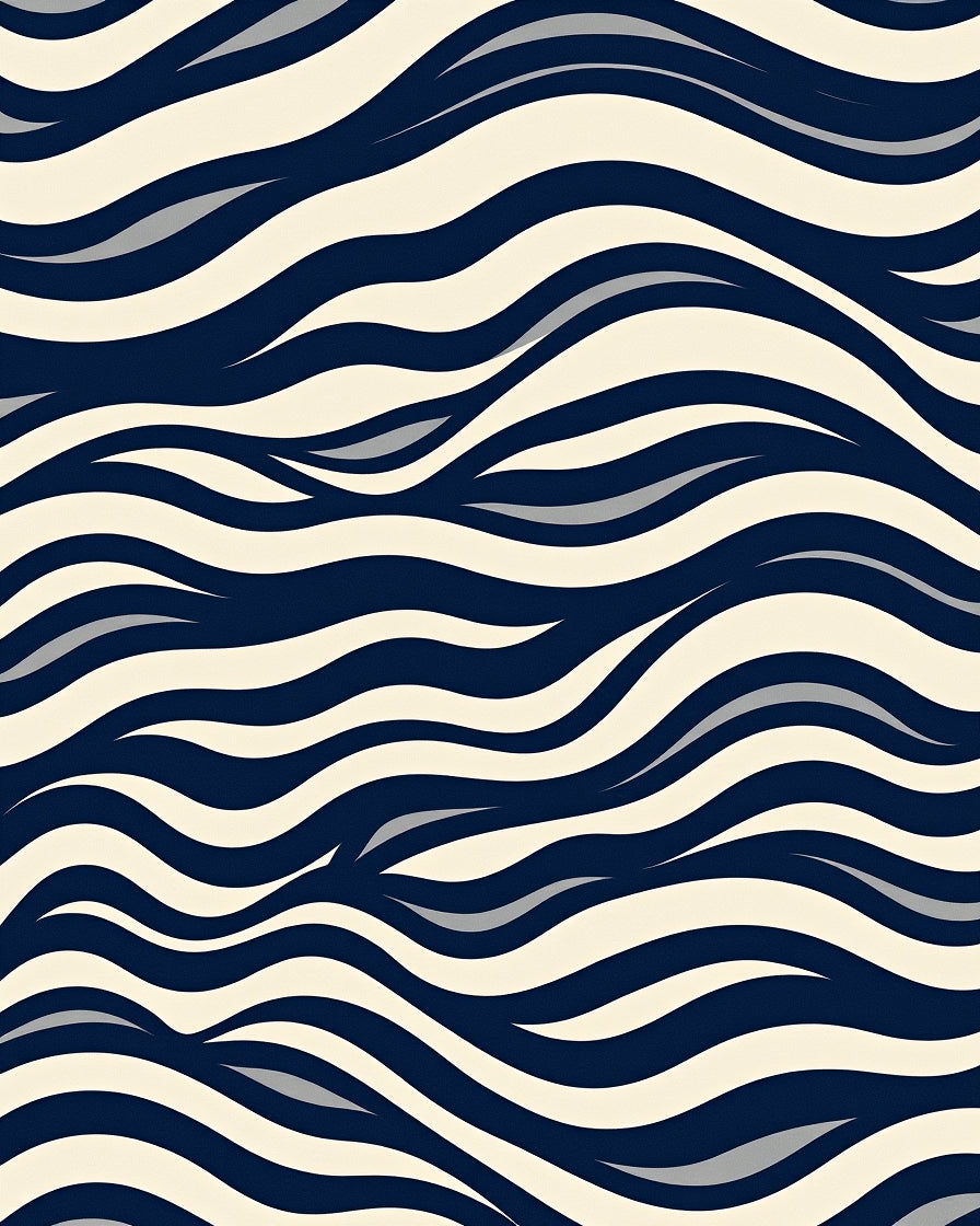 Navy Cream Dynamic Wave Design Rug