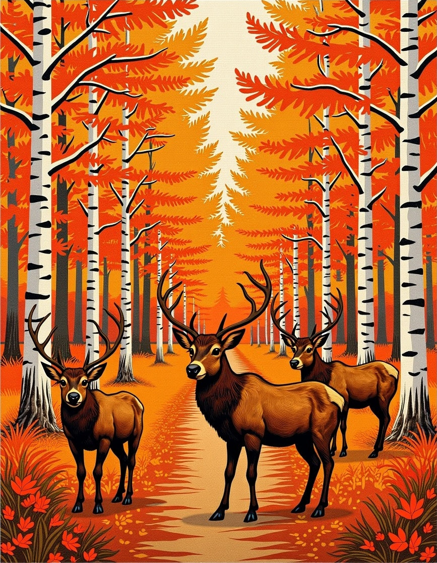 Forest Elk Autumn Landscape Rug