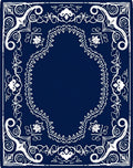 Navy White Ornate Scrollwork Arabesque Rug