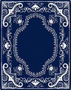 Navy White Ornate Scrollwork Arabesque Rug