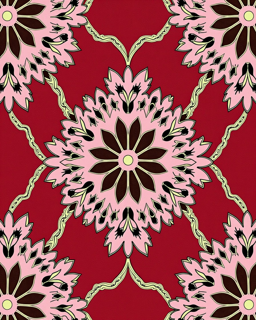 Ornate Floral Mandala In Pink and Red Rug