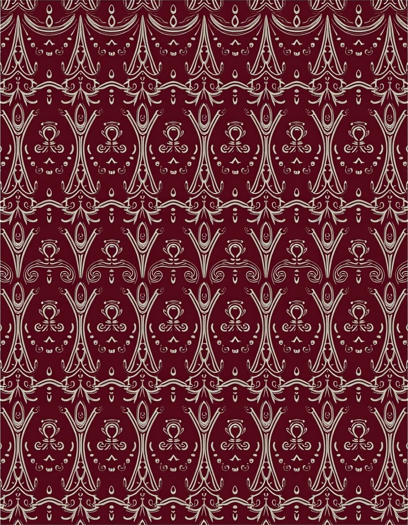 Elaborate Damask Beige Maroon Pattern Rug