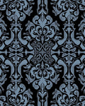 Classic Black Blue Damask Pattern Rug