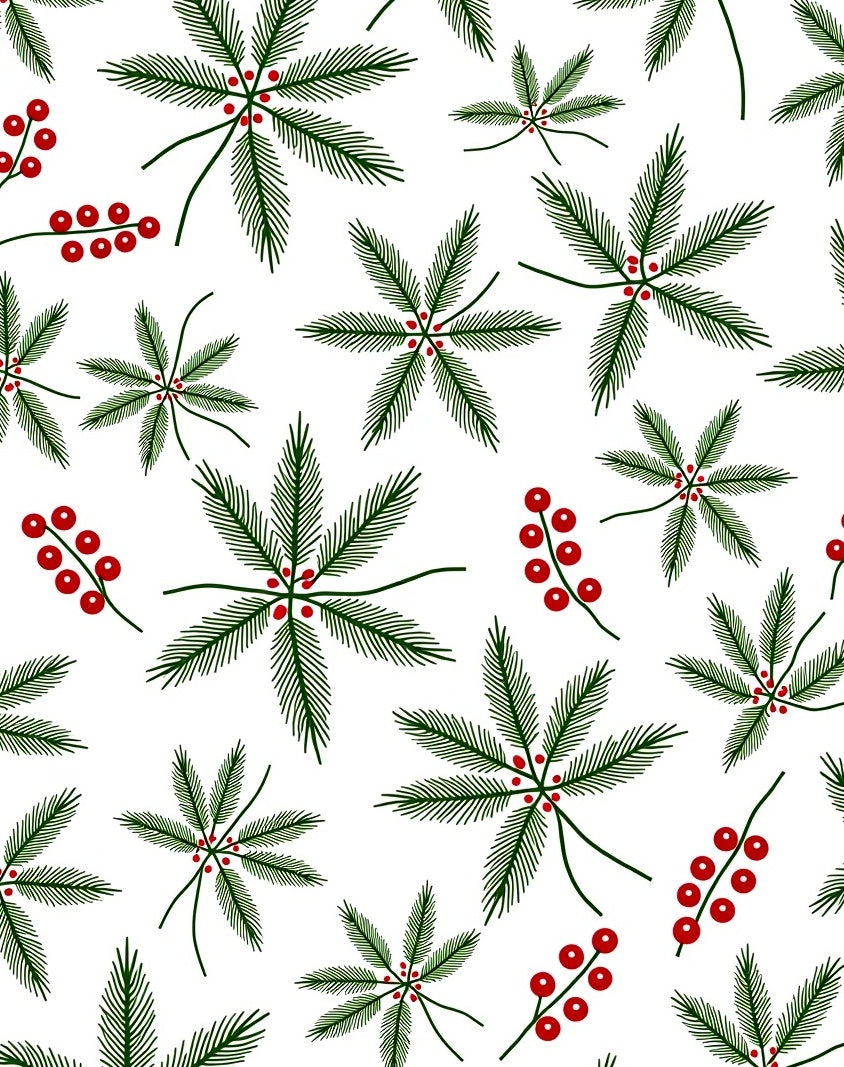 Green Pine Sprigs Red Berries Rug
