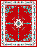 Red Teal Floral Medallion Classic Design Rug