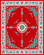 Red Teal Floral Medallion Classic Design Rug