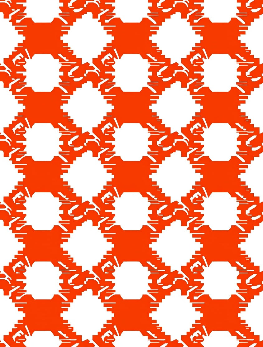 Orange And White Interlocking Geometric Rug