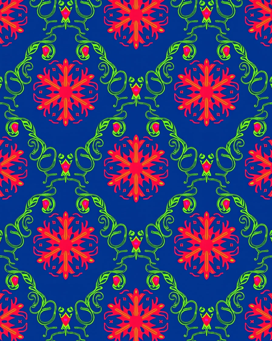 Vibrant Crimson Floral Blue Swirl Rug