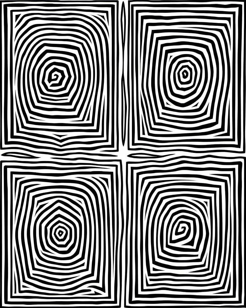 Four Squares Swirl Geometric Pattern Rug