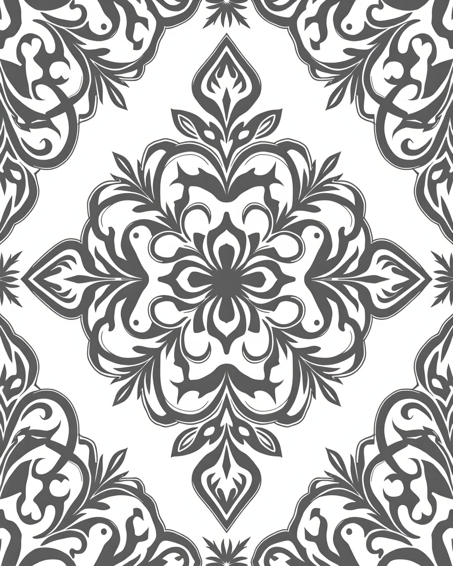 Ornate Floral Scrollwork Design Rug