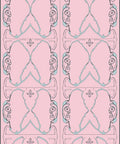 Ornate Pink Blue Pastel Scrollwork Rug