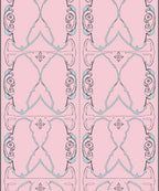 Ornate Pink Blue Pastel Scrollwork Rug