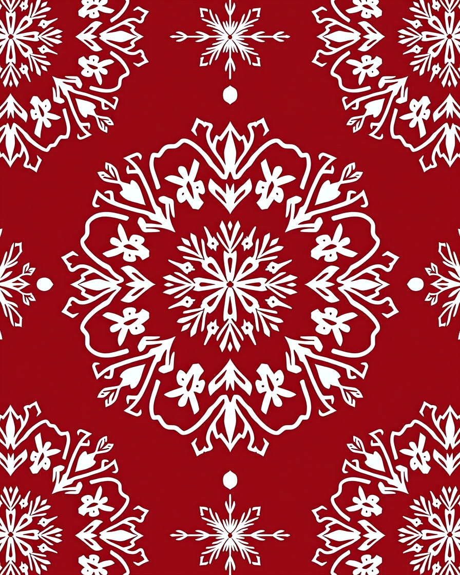 Crimson Snow Winter Mandala Pattern Rug