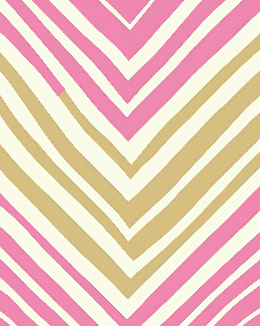 Pink Golden Cream Chevron Stripes Rug