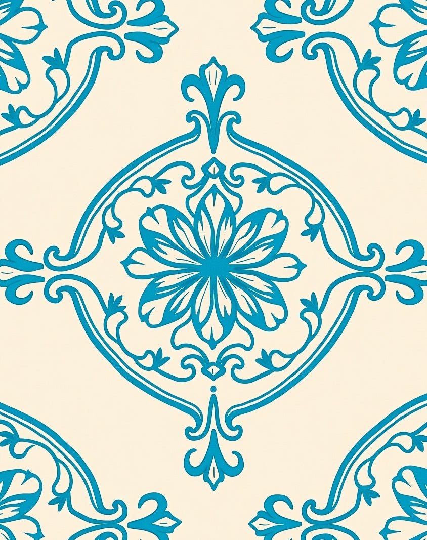 Aqua Floral Damask Overlay Rug