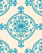 Aqua Floral Damask Overlay Rug
