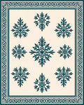 Dark Teal Snowflake Patterned Bordered Rug