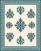 Dark Teal Snowflake Patterned Bordered Rug