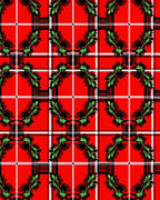 Bold Red Tartan Floral Pattern Rug