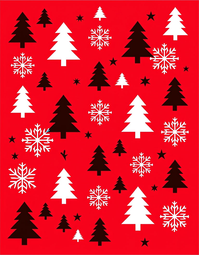 Festive Trees and Snowflakes Pattern Rug