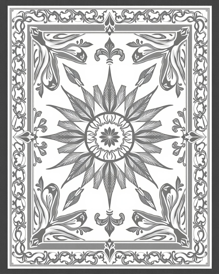 Intricate Floral Sunburst Mandala Design Rug