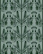 Dark Green Botanical Art Nouveau Pattern Rug