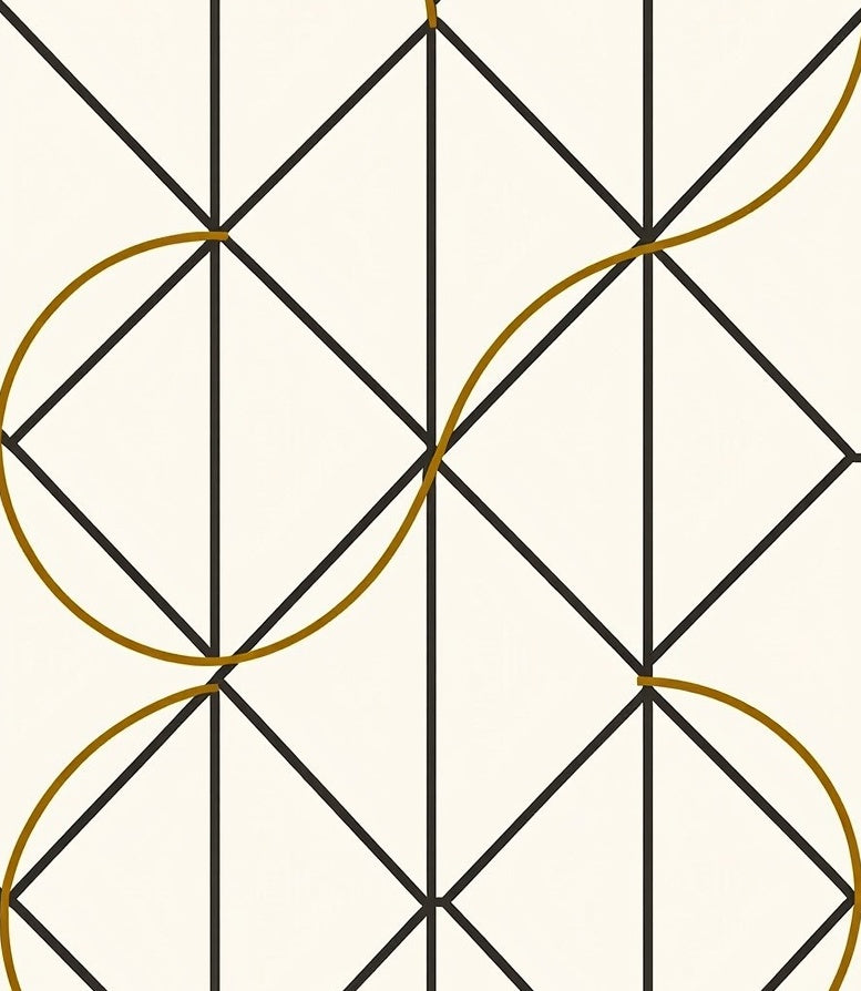 Geometric Black Gold Abstract Lines Rug