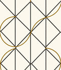 Geometric Black Gold Abstract Lines Rug