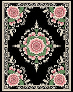 Pink Floral Black Border Art Rug