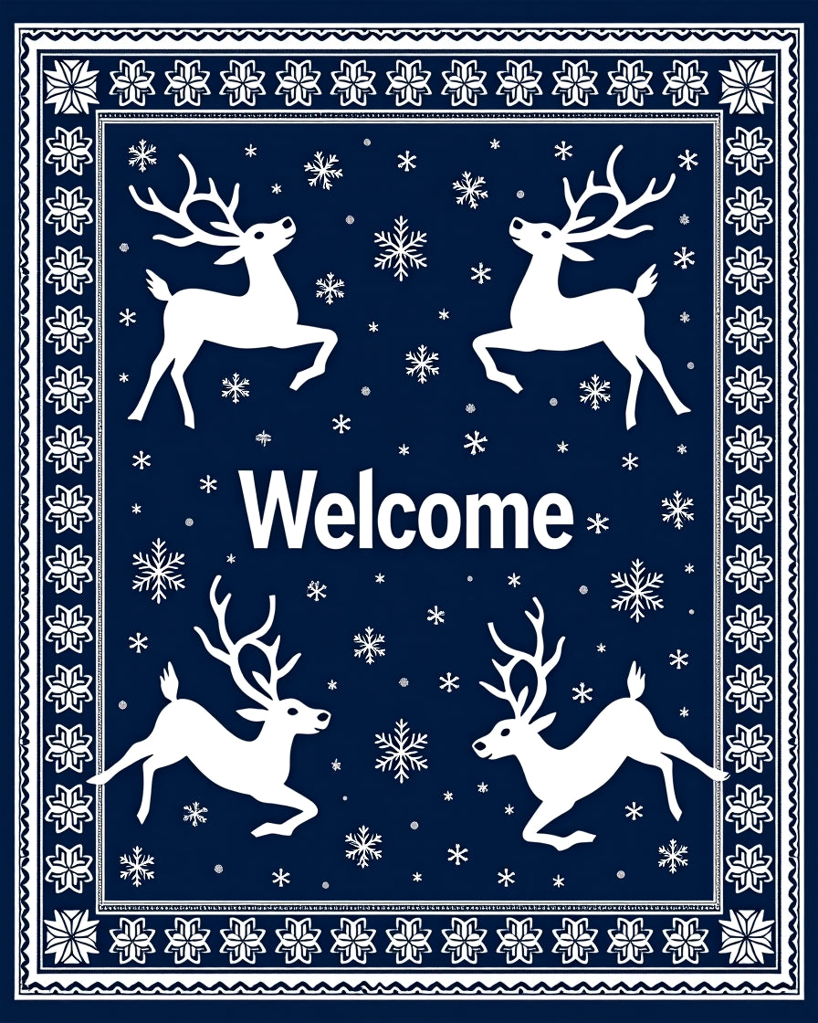 Winter Deer Snowflake Welcome Design Rug