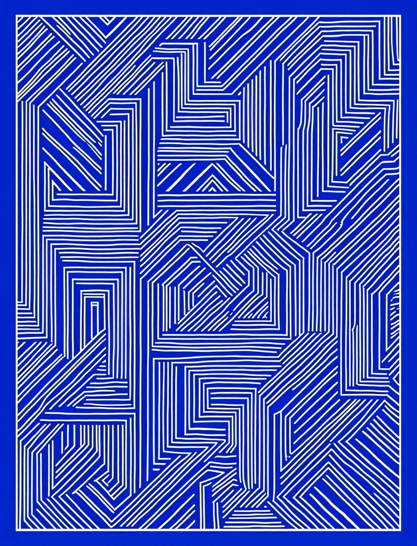 Bright Blue And White Abstract Design Rug
