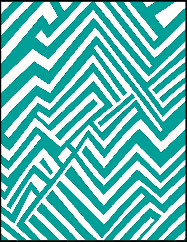 Teal White Geometric Maze Rug