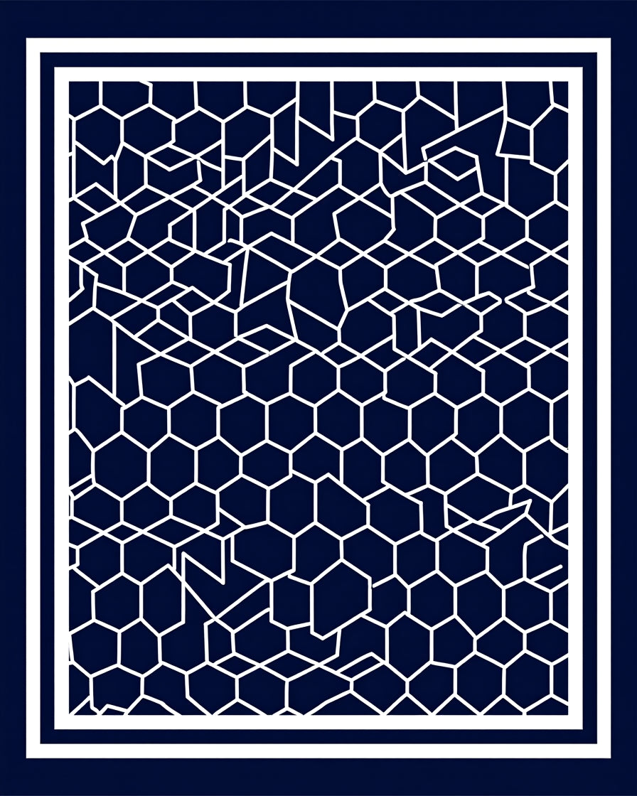 Geometric Honeycomb White On Navy Rug