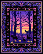Enchanted Forest animals Bordered Design Rug
