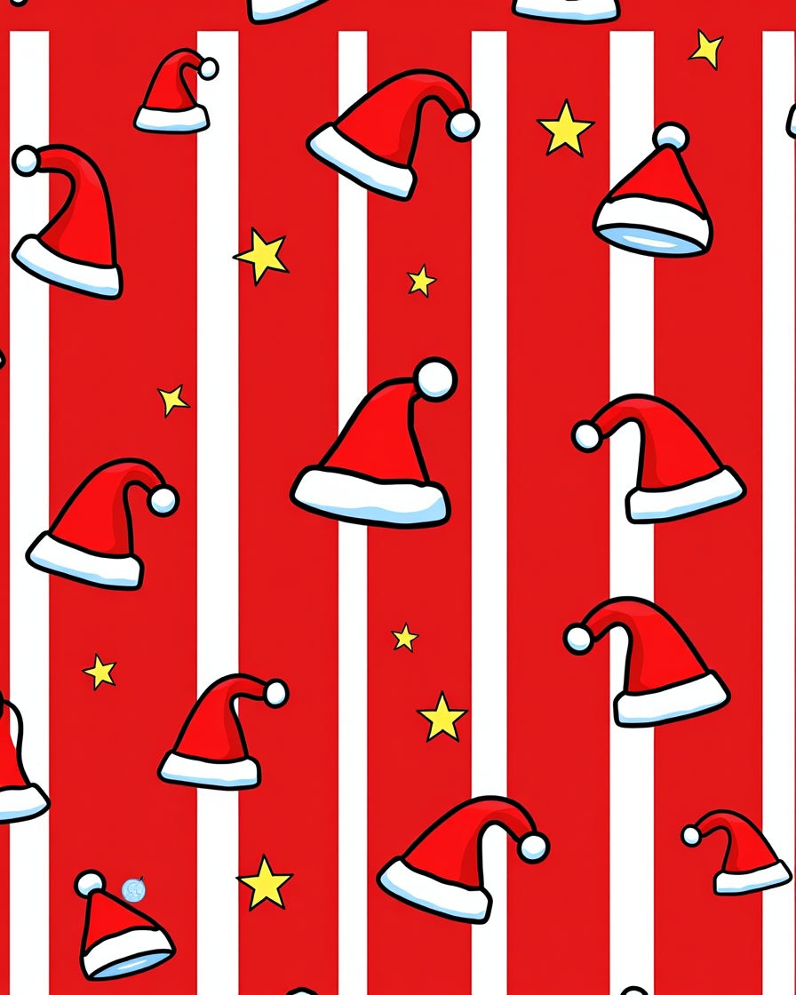 Red White Striped Santa Hat Stars Rug