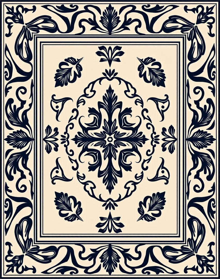 Classic Navy Floral Scrollwork Rug