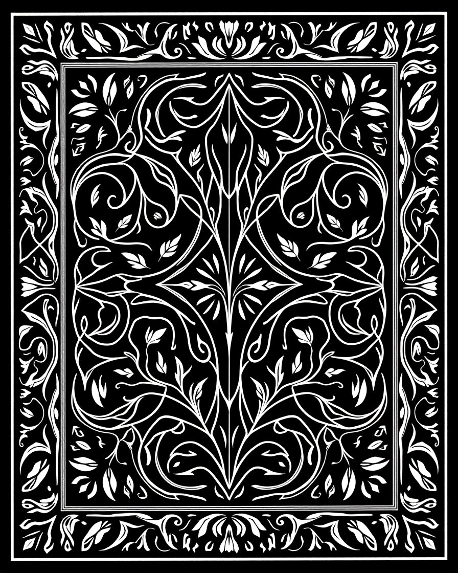 Intricate Floral Vine Art Nouveau Design Rug